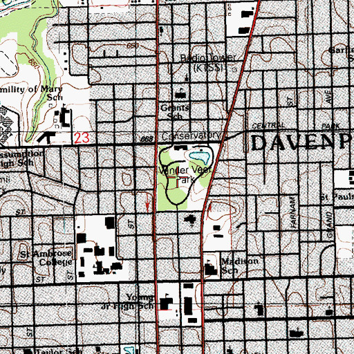 Topographic Map of Vander Veer Park, IA