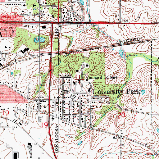 Topographic Map of Vennard College, IA