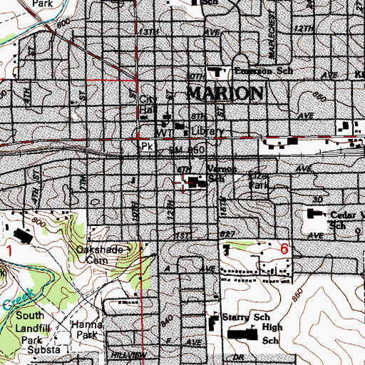 Topographic Map of Vernon Middle School, IA