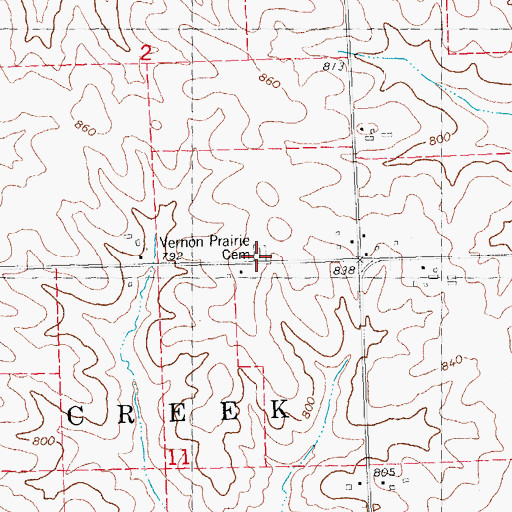 Topographic Map of Vernon Prairie Cemetery, IA