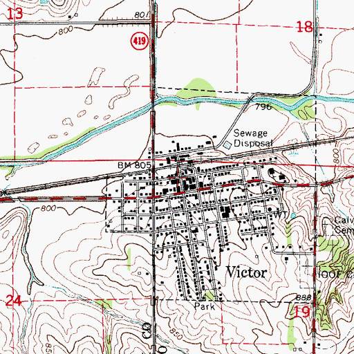 Topographic Map of Victor, IA