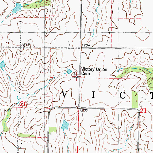 Topographic Map of Victory Union Cemetery, IA