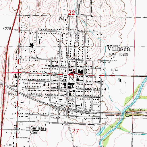 Topographic Map of Villisca, IA