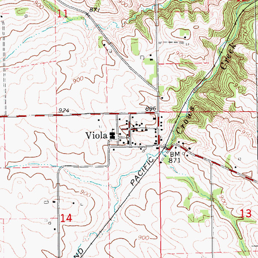 Topographic Map of Viola, IA