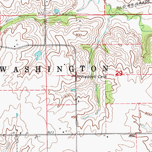 Topographic Map of Waddell Cemetery, IA