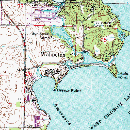 Topographic Map of Wahpeton, IA