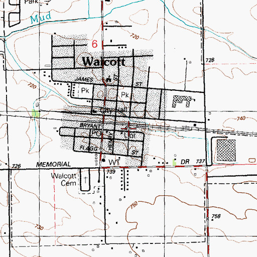 Topographic Map of Walcott, IA