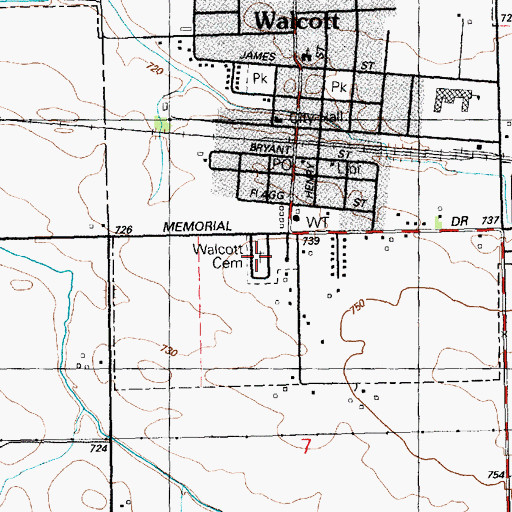 Topographic Map of Walcott Cemetery, IA