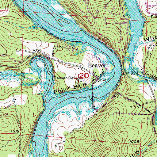 Topographic Map of Beaver Cemetery, AR