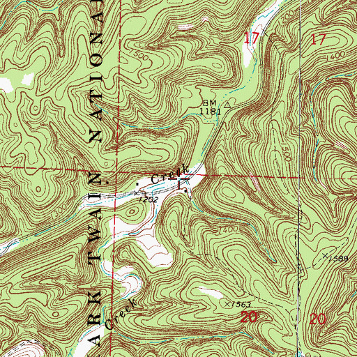 Topographic Map of Beaver Creek, MO