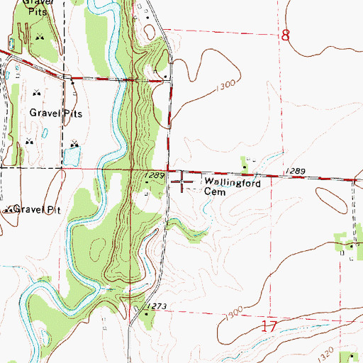 Topographic Map of Wallingford Cemetery, IA
