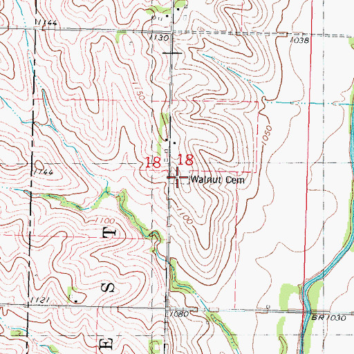Topographic Map of Walnut Cemetery, IA