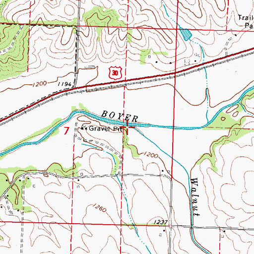 Topographic Map of Walnut Creek, IA