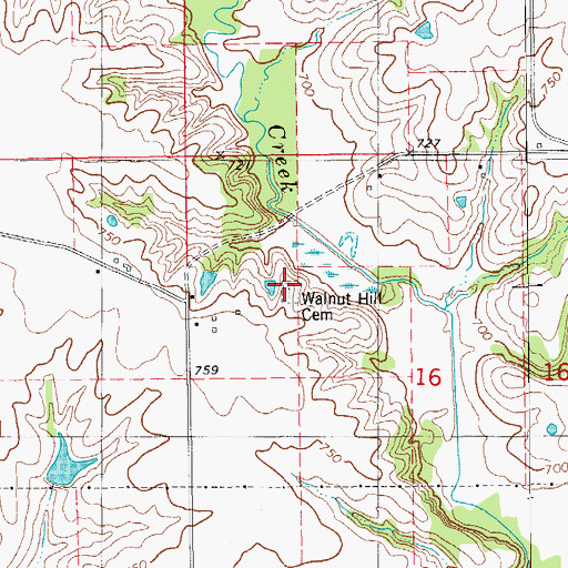 Topographic Map of Walnut Hill Cemetery, IA