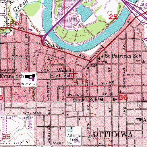 Topographic Map of Walsh High School, IA