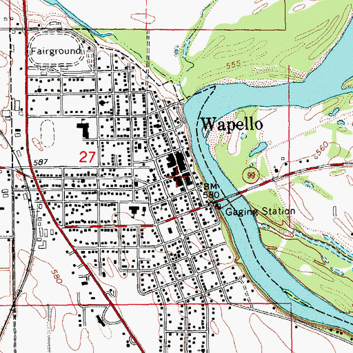 Topographic Map of Wapello, IA