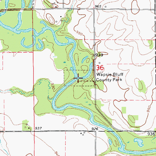Topographic Map of Wapsie Bluff County Park, IA