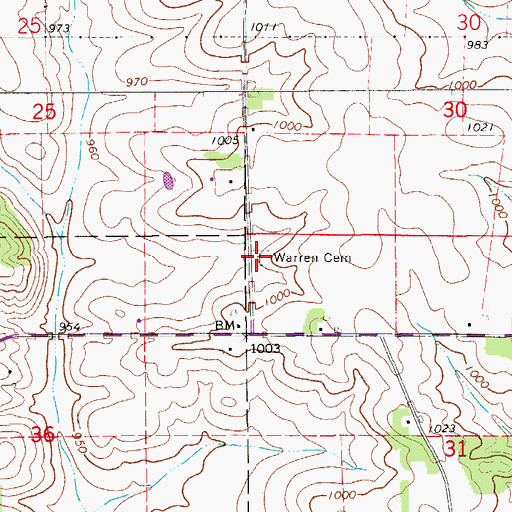 Topographic Map of Warren Cemetery, IA
