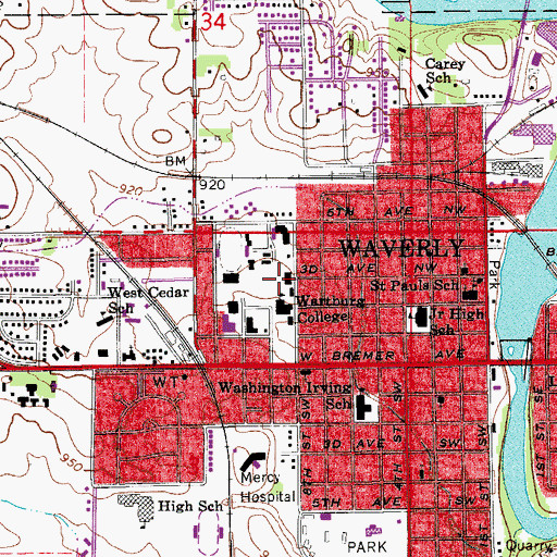 Topographic Map of Wartburg College, IA
