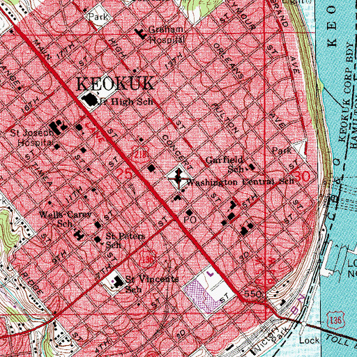 Topographic Map of George Washington Elementary School, IA