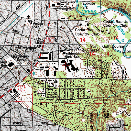 Topographic Map of Washington High School, IA