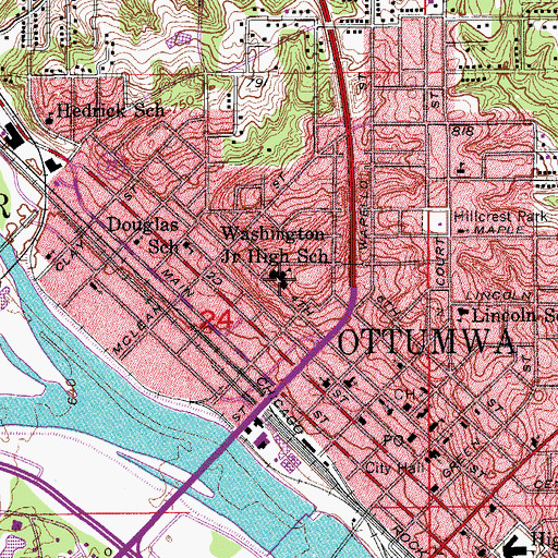 Topographic Map of Washington Junior High School, IA