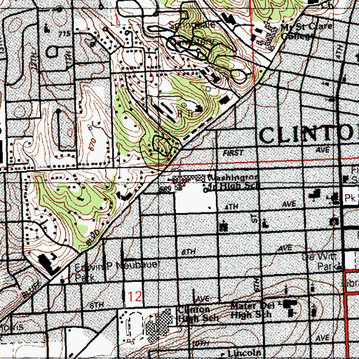 Topographic Map of Washington Middle School, IA