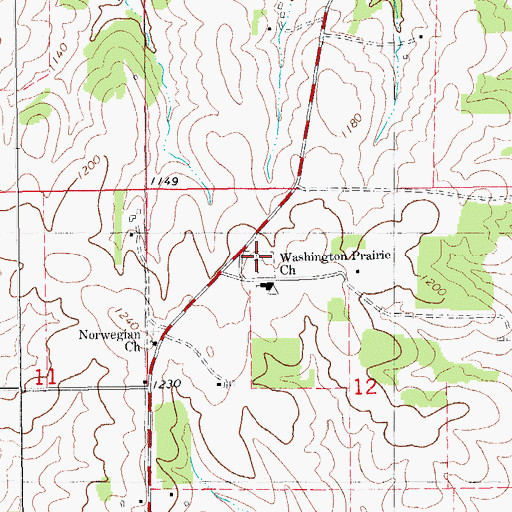 Topographic Map of Washington Prairie Church, IA