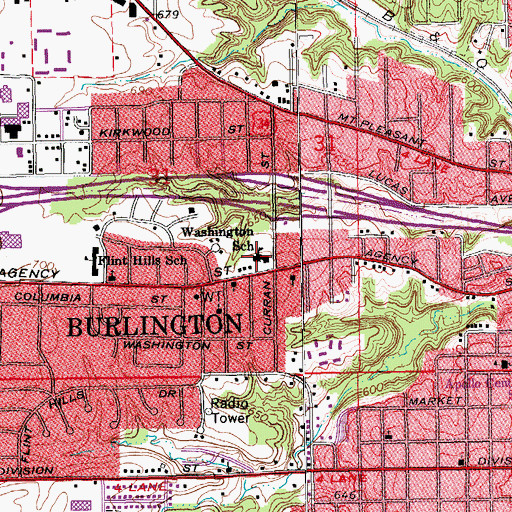 Topographic Map of Burlington Alternative High School, IA