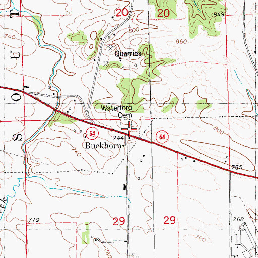 Topographic Map of Waterford Cemetery, IA