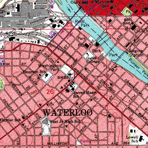 Topographic Map of Waterloo, IA