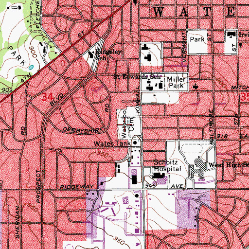 Topographic Map of Waterloo Cemetery, IA