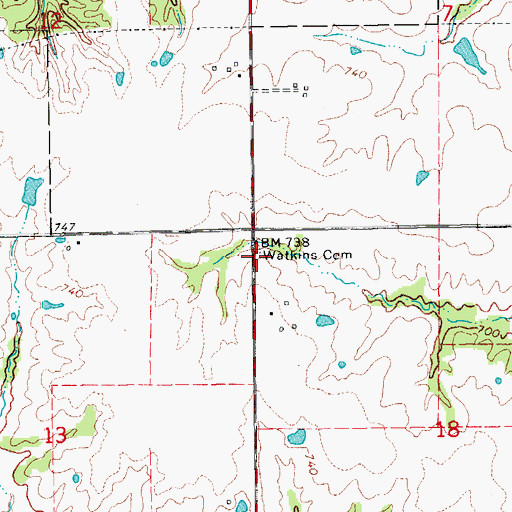 Topographic Map of Watkins Cemetery, IA