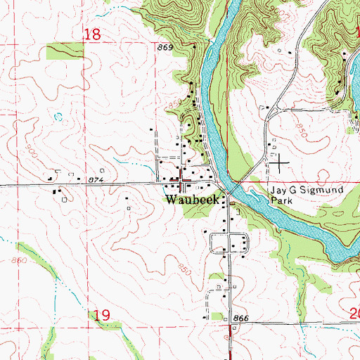Topographic Map of Waubeek, IA