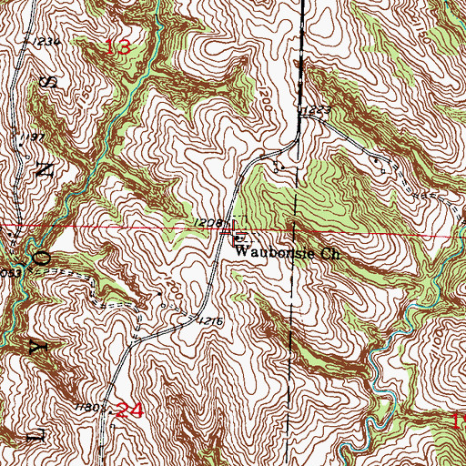 Topographic Map of Waubonsie Bible Church, IA