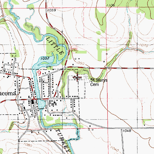 Topographic Map of Waucoma Cemetery, IA