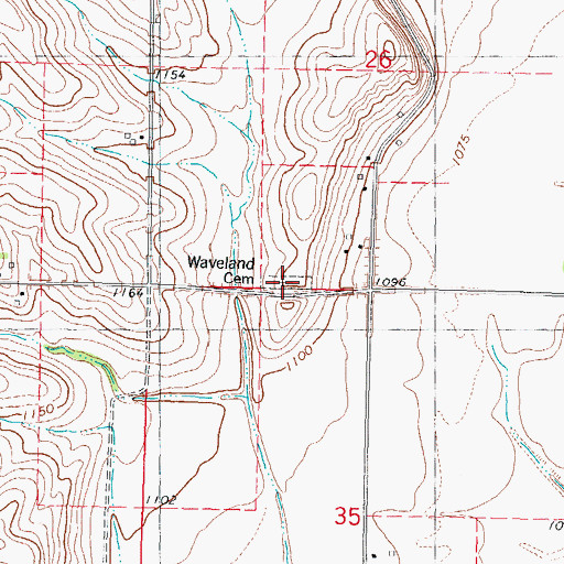 Topographic Map of Waveland Cemetery, IA