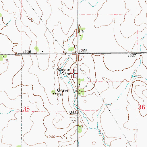 Topographic Map of Wayne Cemetery, IA