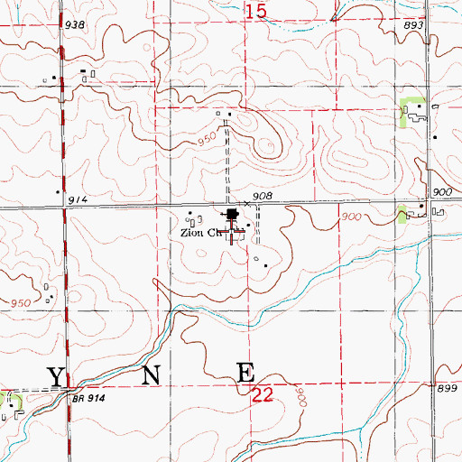Topographic Map of Wayne Zion Cemetery, IA