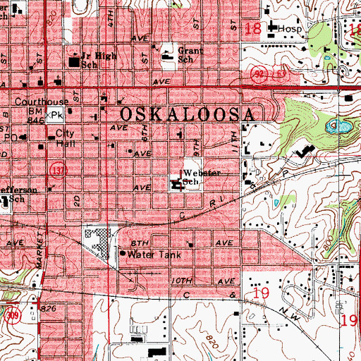 Topographic Map of Webster School, IA