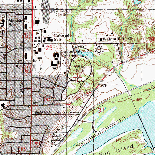 Topographic Map of Weed Park, IA