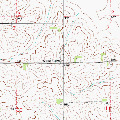 Topographic Map of Weiss Cemetery, IA