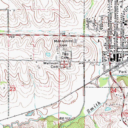 Topographic Map of Wellman Cemetery, IA