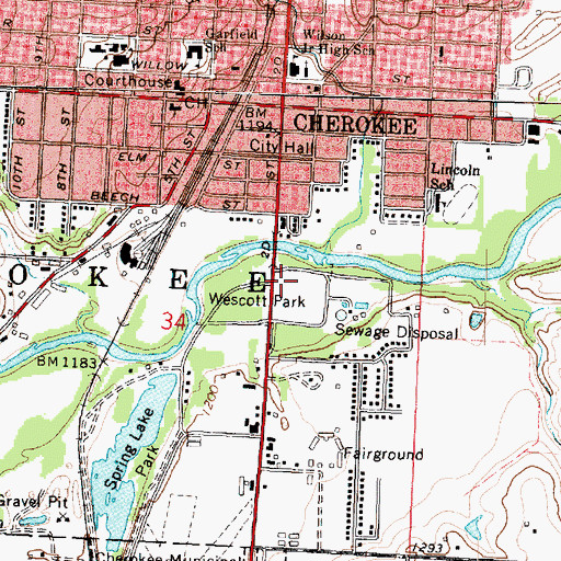 Topographic Map of Wescott Park, IA