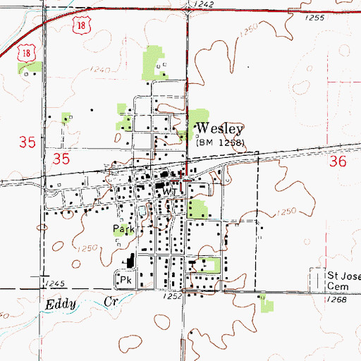 Topographic Map of Wesley, IA