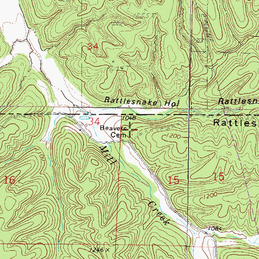 Topographic Map of Beavers Cemetery, AR