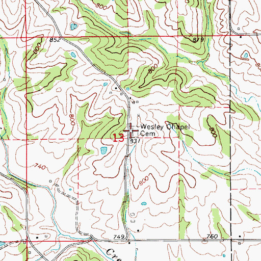 Topographic Map of Wesley Chapel Cemetery, IA