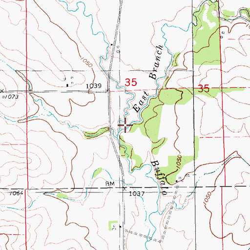 Topographic Map of West Branch Buffalo Creek, IA