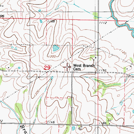 Topographic Map of West Branch Cemetery, IA