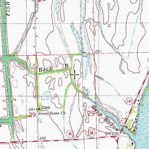 Topographic Map of Beck Bayou, AR